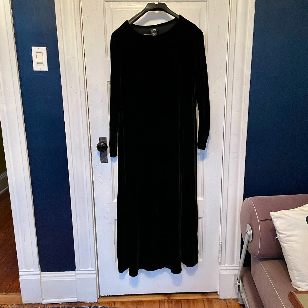 EILEEN FISHER black velvet maxi dress S